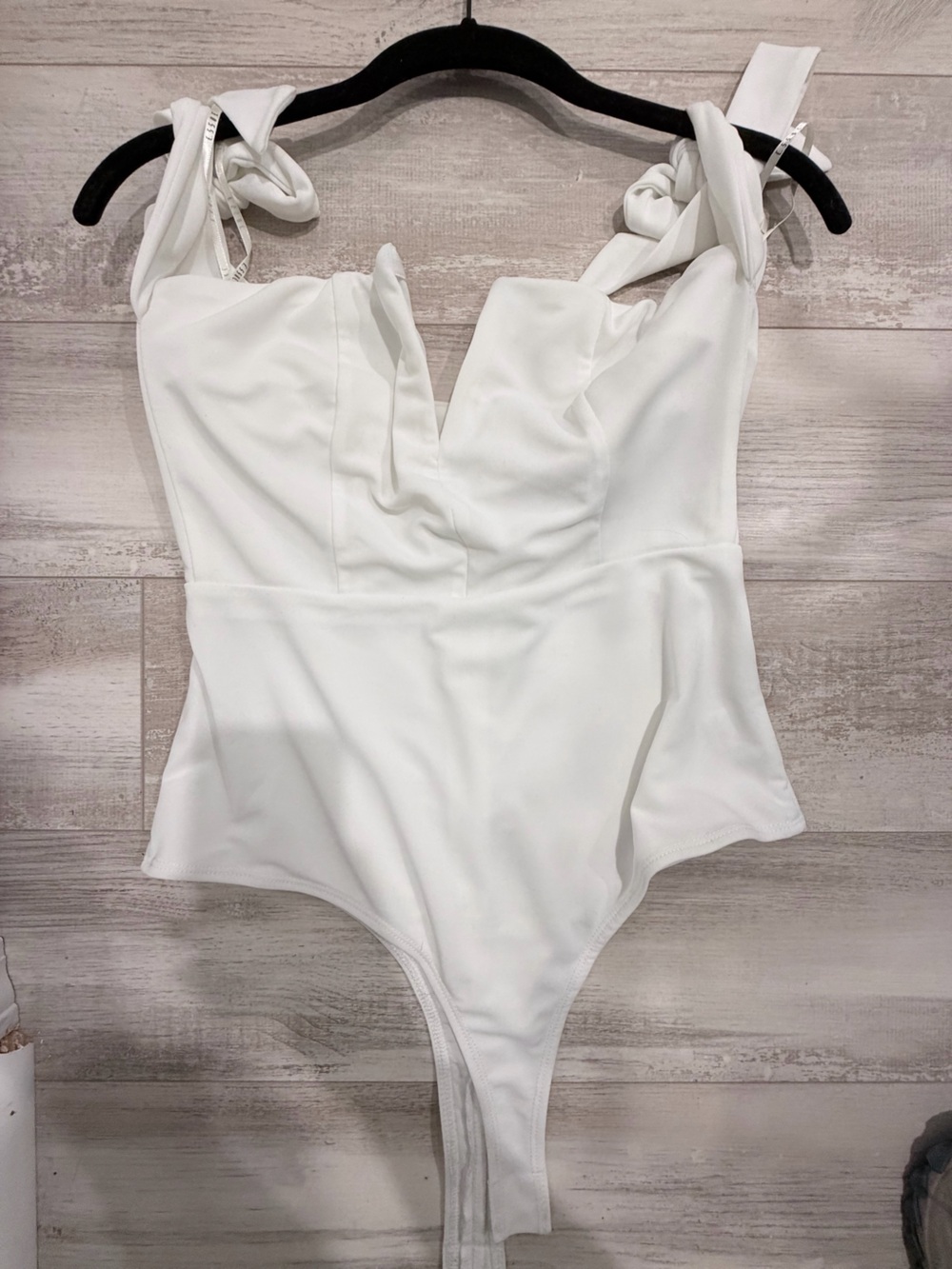 White Bodysuit w Knot Shoulder Straps
